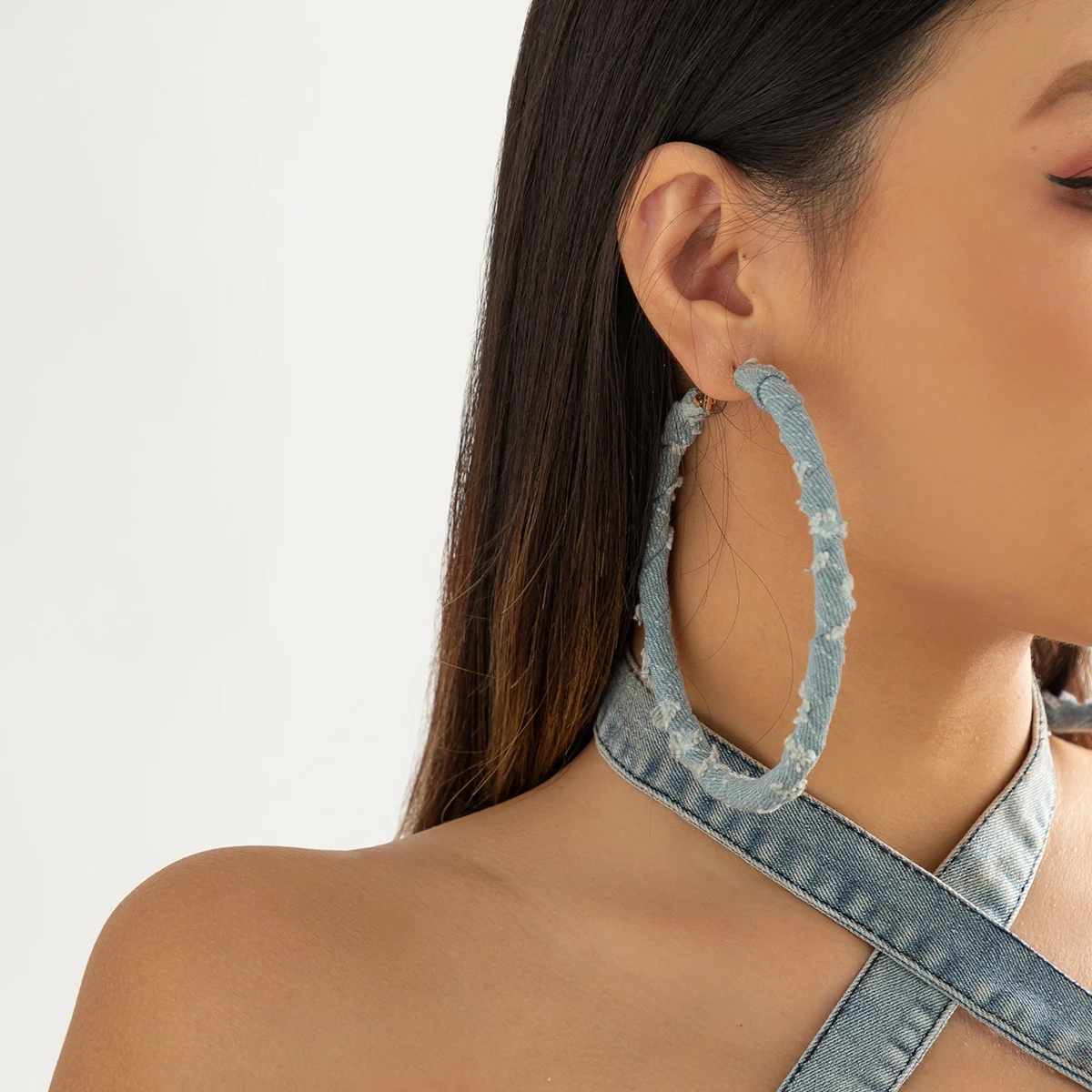 Large Thick Hoop Earrings | Denim Earrings Women | Denim