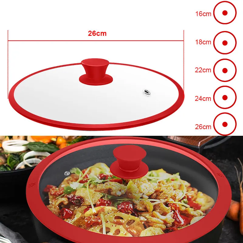 Universal Lid glass pot lid glass lid for Pots Pans Cookware Tempered Glass Lid for Skillets with Silicone Rim Replacement Frying Pan Multi Size