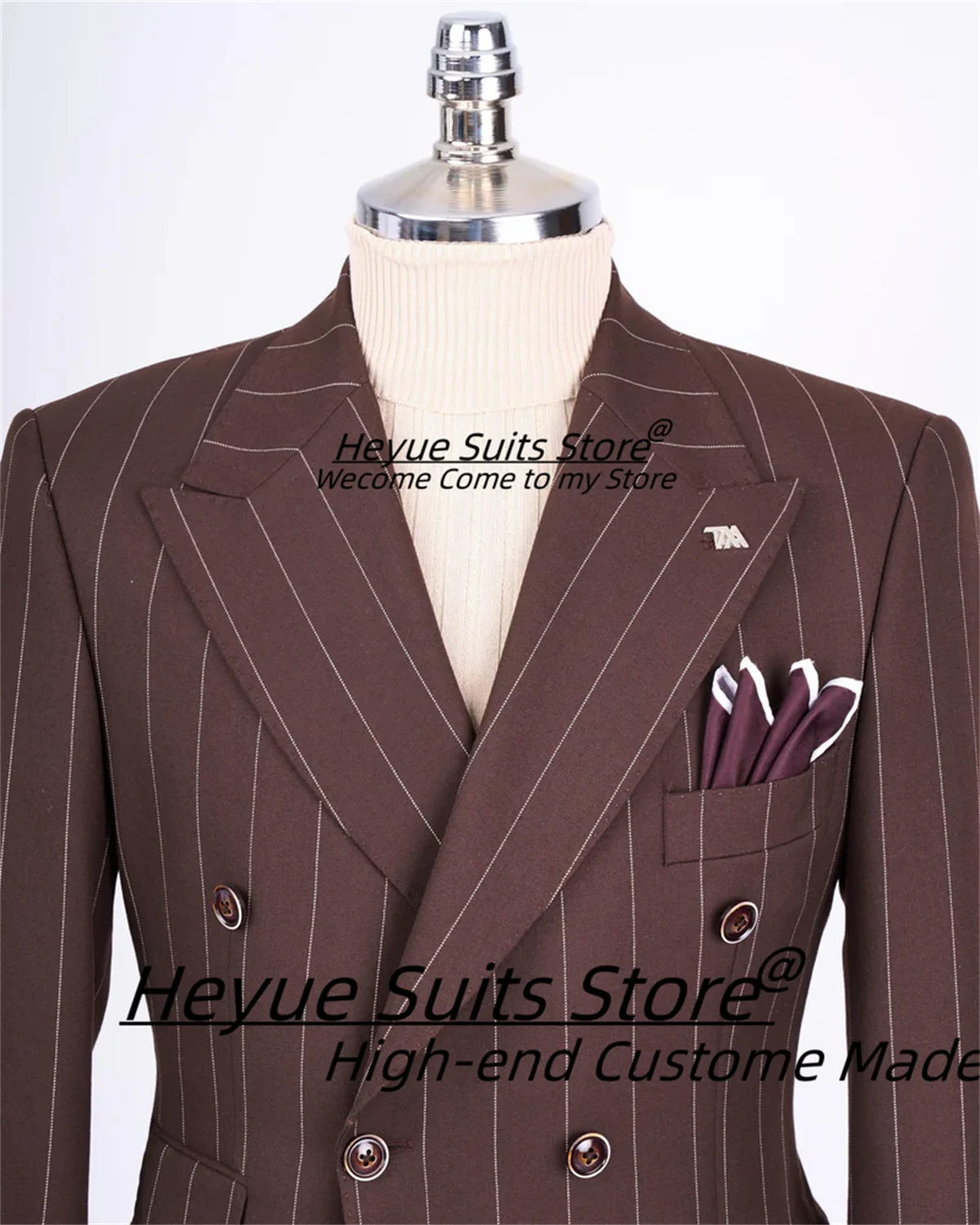 Business Wine red Stripe Men Suits Slim Fit Double Breasted Groom Prom  Tuxedos 2 Pieces Sets Classic Male Blazers Costume Homme 3