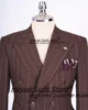 Business Wine red Stripe Men Suits Slim Fit Double Breasted Groom Prom  Tuxedos 2 Pieces Sets Classic Male Blazers Costume Homme 3