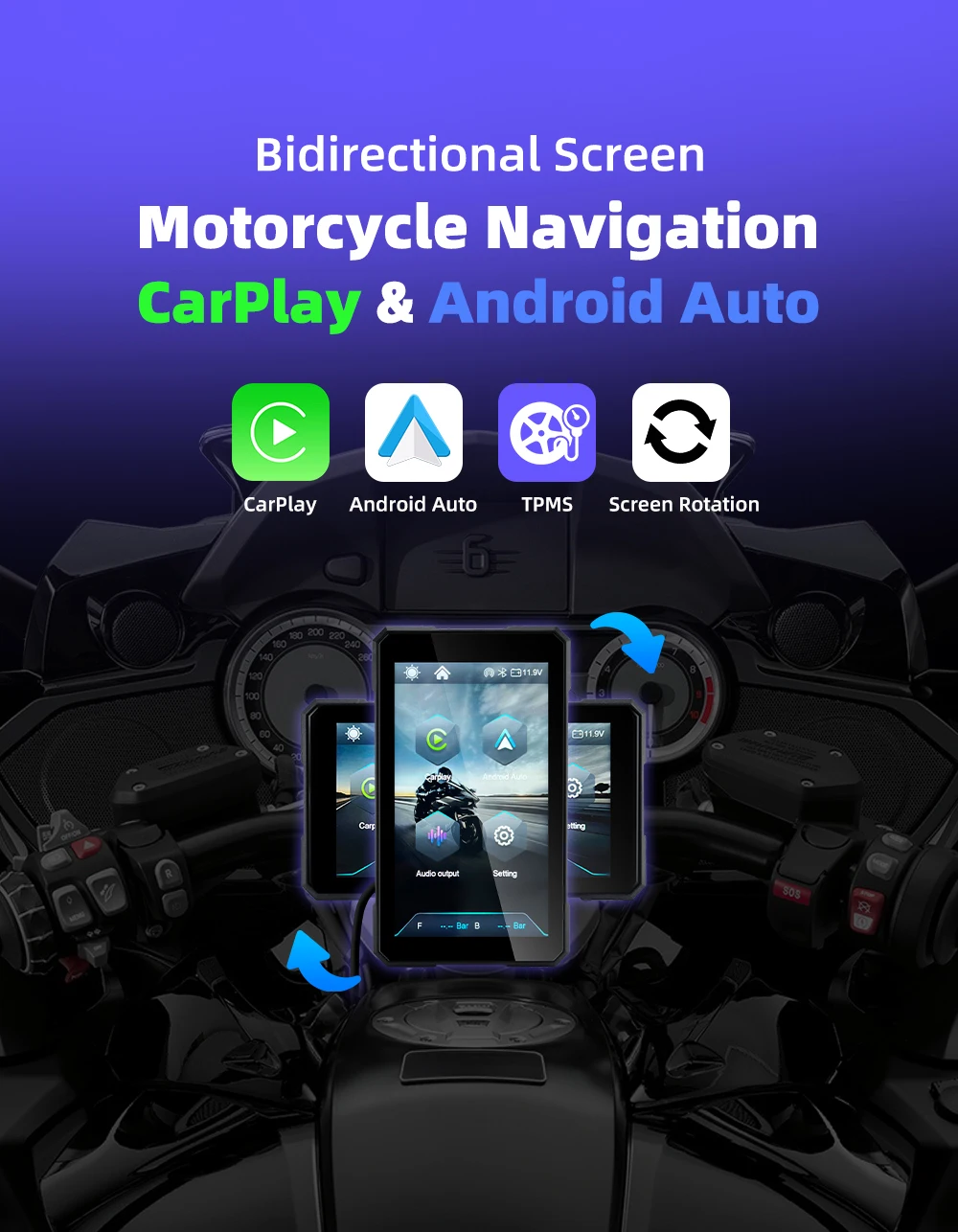 Pantalla Inteligente para Motocicleta de 5 Pulgadas, Apple CarPlay y Android Auto Inalámbricos, Soporte de Navegación, Siri y Asistente de Google, Resistente al Agua IP67 2