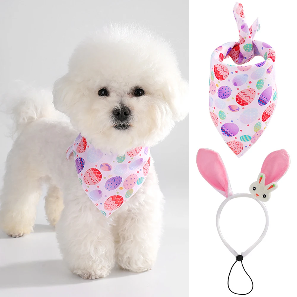 2Pcs/set Dog Easter Costumes Adorable Bunny Ears Headband Cute Dog Bandana Cats Photography Headbands Pet Costume Headwears 2