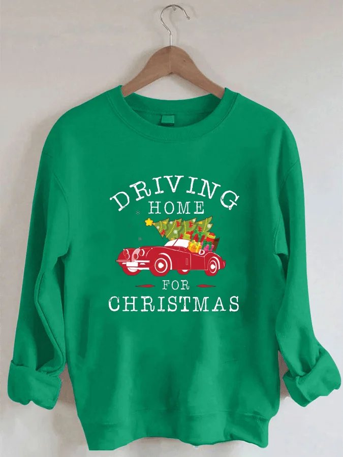 Christmas Car Print Crew Neck Long Sleeve Sweatshirt Casual Pullover Sport Long Sleeve Hooded Pullovers y2k Clothing