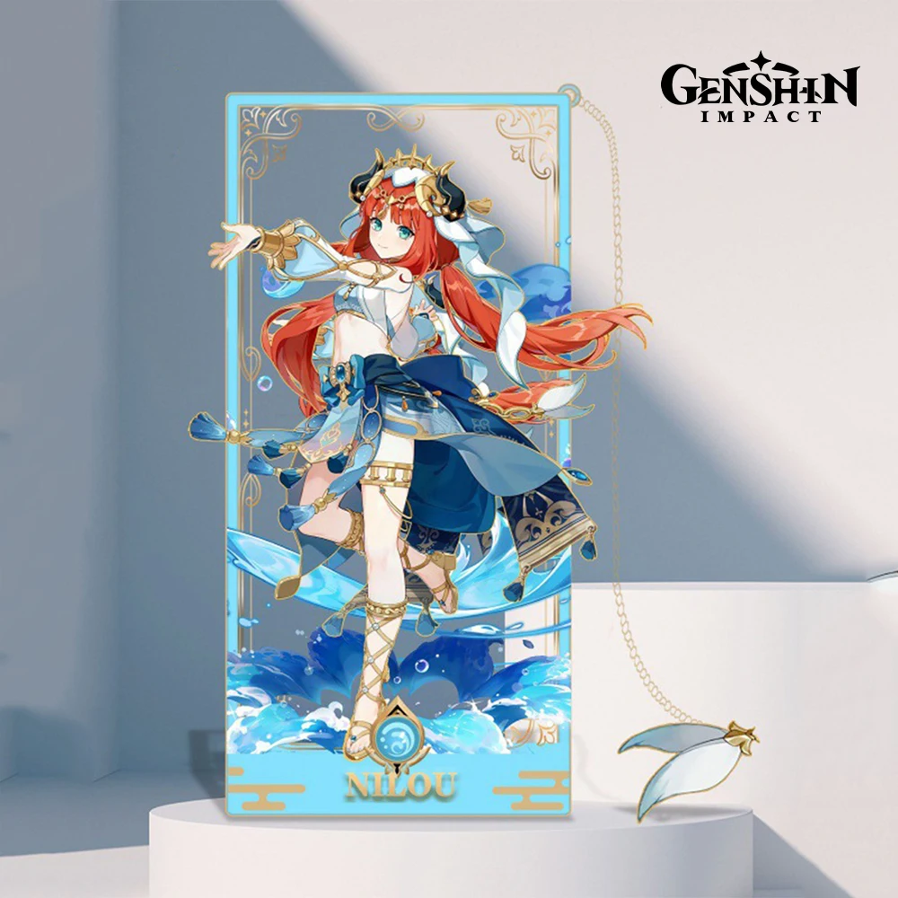 

9cm X 5cm Hollow Metal Bookmark Genshin Impact Nilou Feather Pendant Kawaii Girls Game Stationery School Supplies Gifts Kid Toys