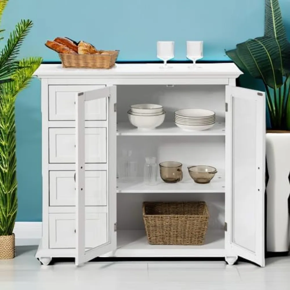 Buffet Sideboard, Wood Storage Cabinet, Console Table with 4 Drawers, 2-Door Credenza, Living Room Dining Room Furniture 6