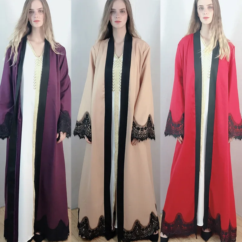 

Muslim Abayas For Women Wear With Lace Long Dress Cardigan Robe Kimono Dubai Turkey Kaftan Casual Femme Caftan Islam Clothes