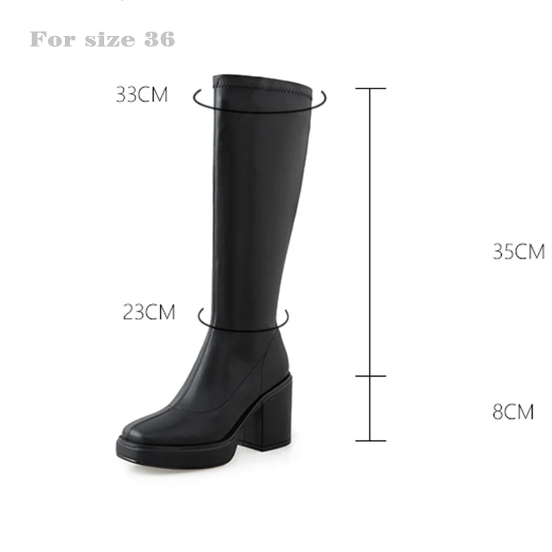 Women Knee Boots Winter Chelsea High Boots Women Platform Leather Heels Elegant Knee High Boot Autumn Ladies Long Shoes Comfortable Designer