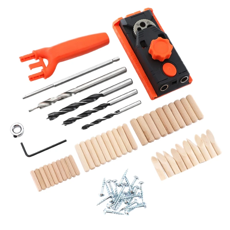 

HOT-2-In-1 Woodworking Drilling Hole Jig Woodworking Inclined Locator Oblique Hole Jig Kit Twist Drill Step Drill Set Hole