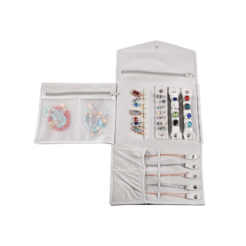 Portable Travel Jewelry Organizer Pouch Foldable Pendant Necklace Earrings Holder Storage Roll Bag Ring Bracelet Carrying Case