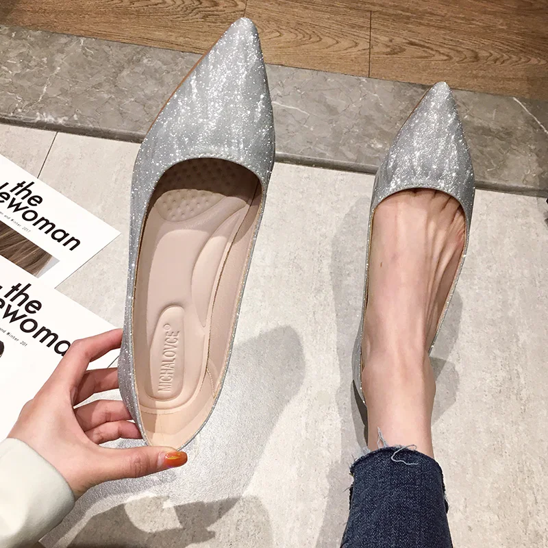 Fashionable Champagne Flat Shoes Spring 2022 New Bridal Wedding Shoes Pointed Maiden Bridesmaid Large Casual Women's Shoes 4