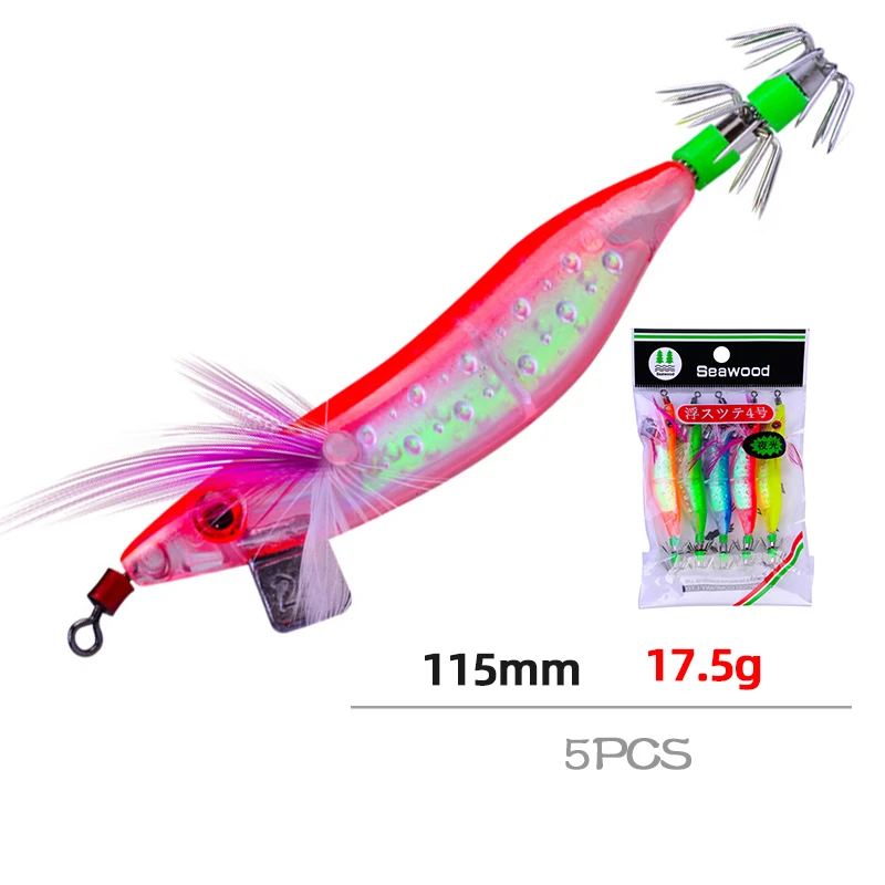 

5Pcs/bag 8.1g 10cm Wood Shrimp Fishing squid bait Shrimp Jig Hook 3D Eyes Luminous Octopus lures Cuttlefish Artificial bait hook