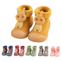 Semelle en caoutchouc souple pour enfants, chaussures de bébé garçon, chaussons en tricot antidérapants pour les premiers pas des filles 