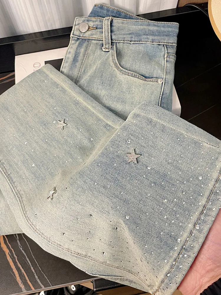 

Обтягивающие джинсы для женщин, новинка весенней ткани 2024, обтягивающие тяжелые штаны из денима с высокой талией, длинные брюки