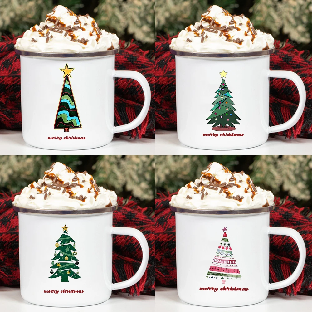 

Merry Christmas Tree Cups Enamel Coffee juice beer Mugs kid breakfast milk mug party Banquet decoration gift for family friend