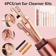 

6PCS Ear 4 Colors Cleaner Earwax Removal Tool Earpick Curette ReusableCleaning Wax Remover Spring Spoon Ear Pick Cleanser Care