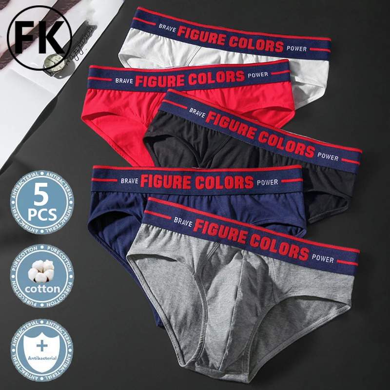 

FK Men's Sexy Briefs Jockstrap Underwear Pouch Cuecas Man Cotton Panties Thongs Underpants Gay Slip Homme Srting 5Pcs Sale Hot