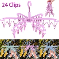 Sock Drying Rack 24 Clips Plastic Laundry Clothes Hanger Sock Hanging Rack Foldable Portable Clothes Drying Rack for Underwear 1