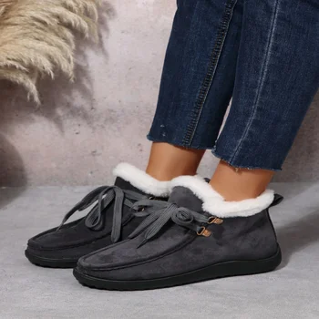 شتاء جديد برأس مستدير مبطن دافئ مضاد للانزلاق أحذية الثلوج غير رسمية مناسبة للنساء أحذية قصيرة غير رسمية عصرية ومريحة