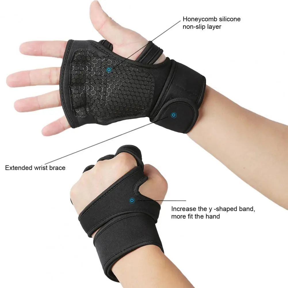 Fastener Tape Exercise Gloves Half-finger Gloves Breathable Anti-slip Wrist Wrap Half-finger Fitness Gloves Adjustable for Men