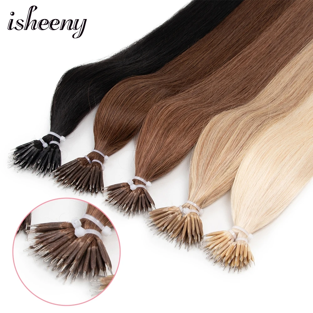 헤어링크 1000개 세트 2.5mm 나노 링 비즈 헤어 익스텐션 7가지 색상 선택 가능 8 Isheeny-마이크로 링 링크 헤어 익스텐션 인모, 12 인치, 16 인치, 20 인치, 24 인치, 나노 스트레이트 자연 100% 인모