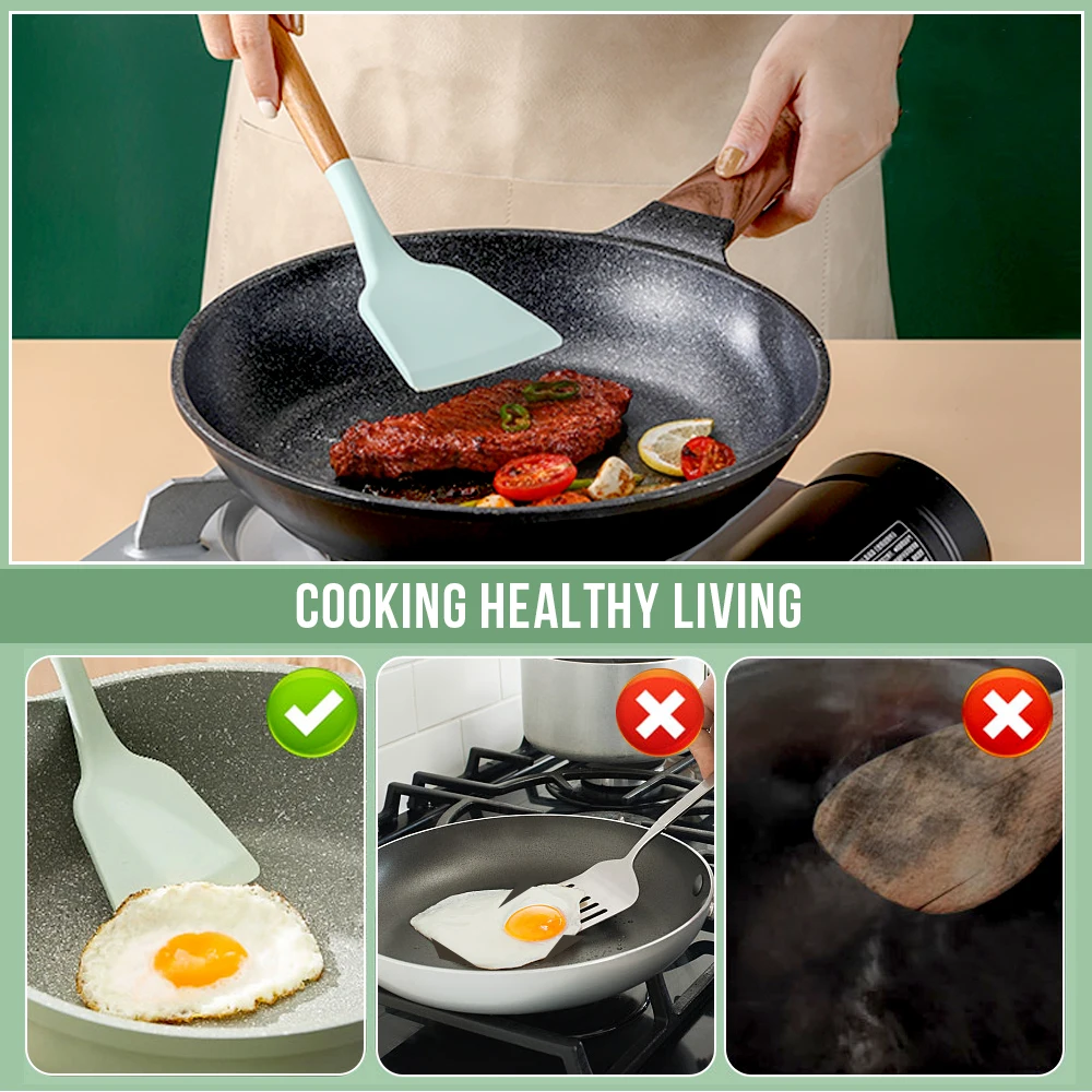 Wooden Handle Kitchenware Silicone Kitchenware 12 Piece Set Creative Baking Silicone Shovel Piece non-stick Frying Cooking kitchen utensils
