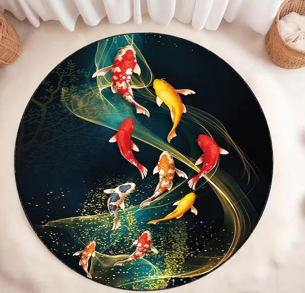 שטיח עגול דג קוי יפני זן לסלון חדר שינה עיצוב בית