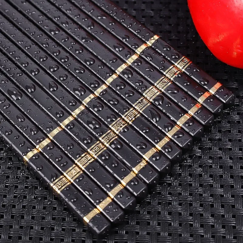 Description Picture 4 of itemMetal Chinese Chopstick Black Alloy Chopsticks Reusable Non-slip Sushi Food Chop Sticks Food Grade Kitchen Tools Tableware Sets