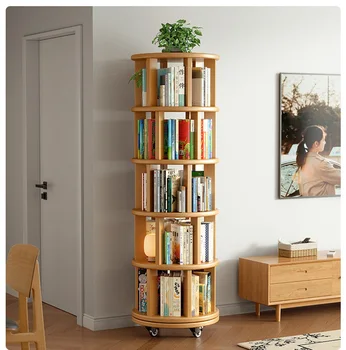 360° Rotating Solid Wood Floor-Standing Bookshelf 2