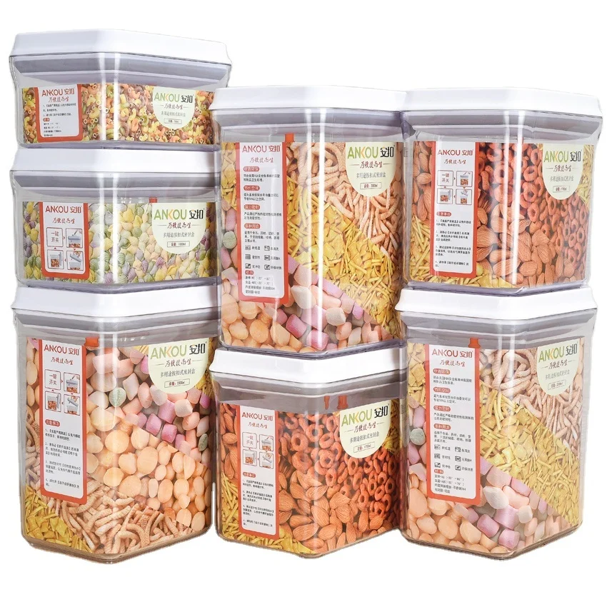 Airtight Food Storage Container Set 7 Piece Set Durable Plastic BPA Free Clear Plastic with Black Lids