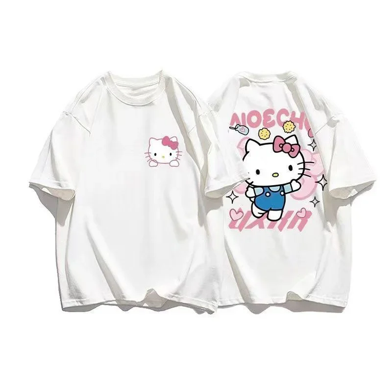 Casual T Shirt Summer Hello Kitty Women Loose Korean Fashion Y2K Top Sanrio Clothes Streetwear T-shirt