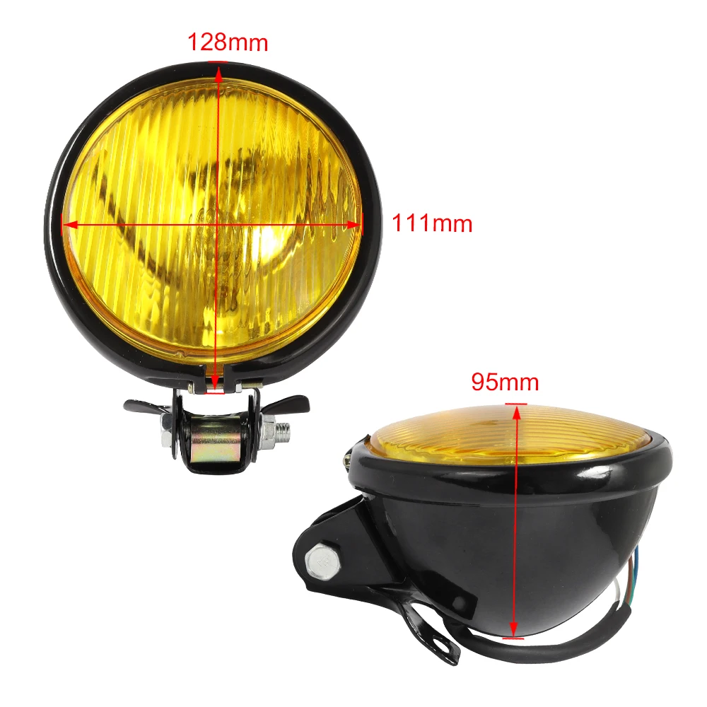 For Honda Harley Suzuki Kawasaki Retro Metal Universal Motorcycle Headlight Round with Holder Electroplate