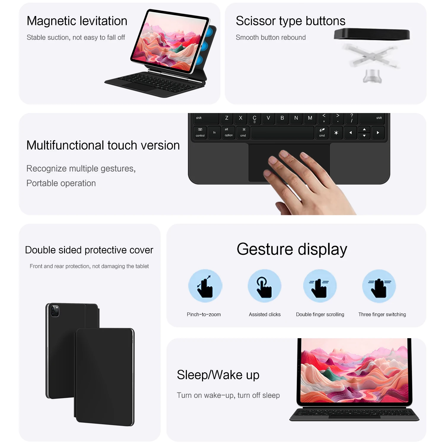 Keyboard Case For iPad Air 11 Inch (M2) Air 5th 4th iPad Pro 11" 4th 3rd 2nd 1st Magnetic Magic Multi-Touch Trackpad Cover