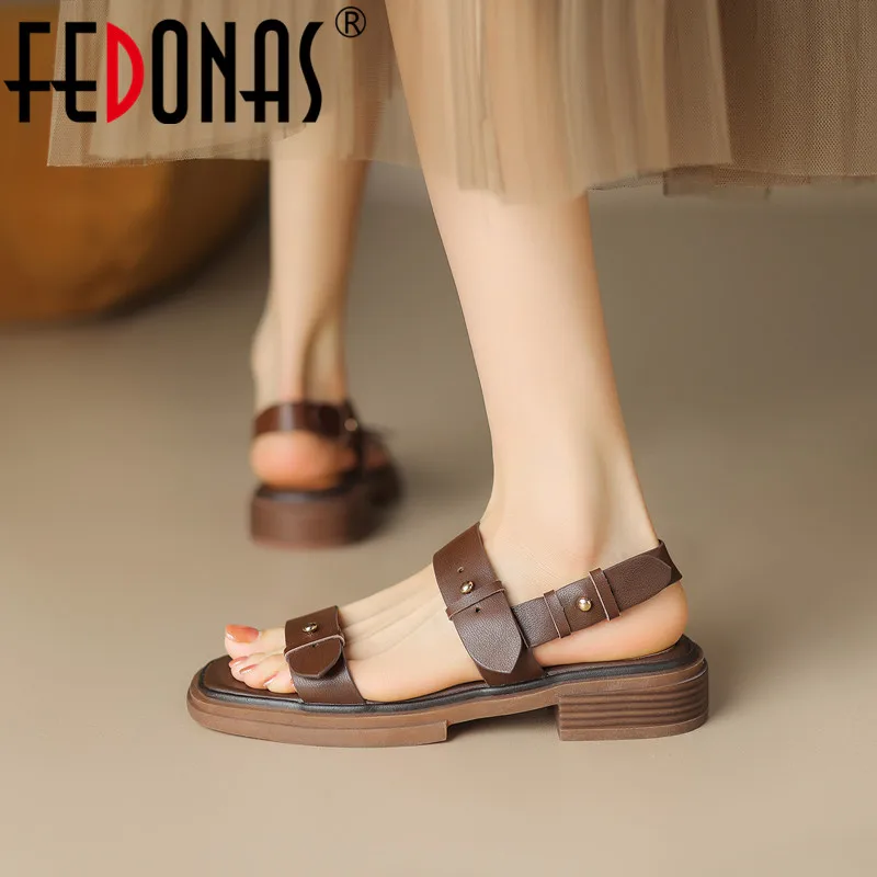 

Женские босоножки в стиле ретро FEDONAS, Желтые Повседневные босоножки из натуральной кожи на низких каблуках, лето 2023