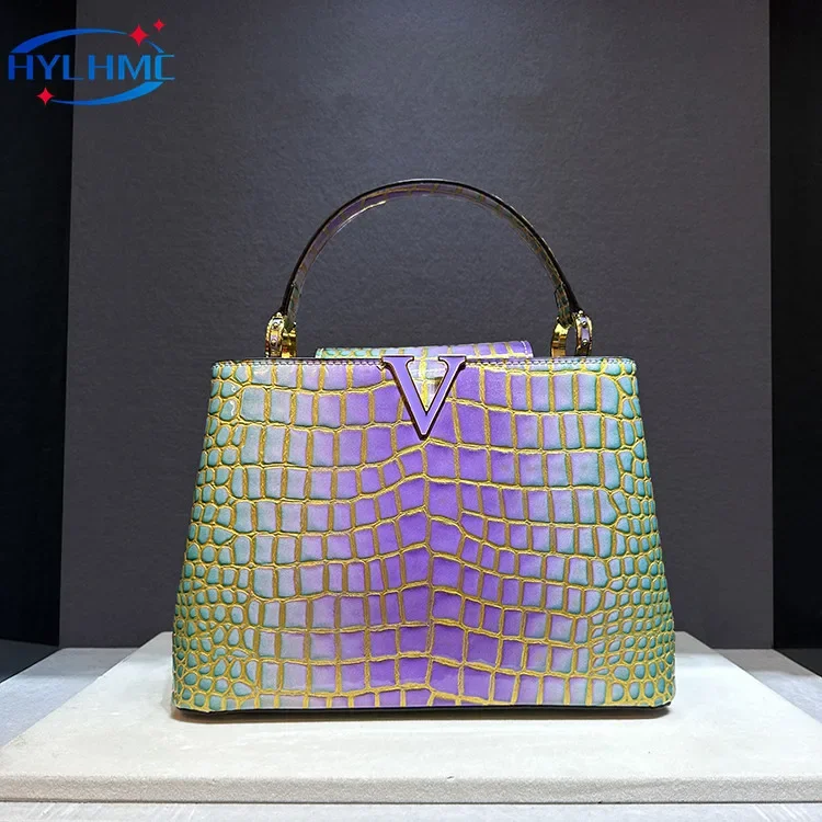 

Genuine Leather Gradient Crocodile Pattern Women Handbags Tote Bag Female 2024 V-Shaped Shoudler Messenger Bags Luxury Fashion