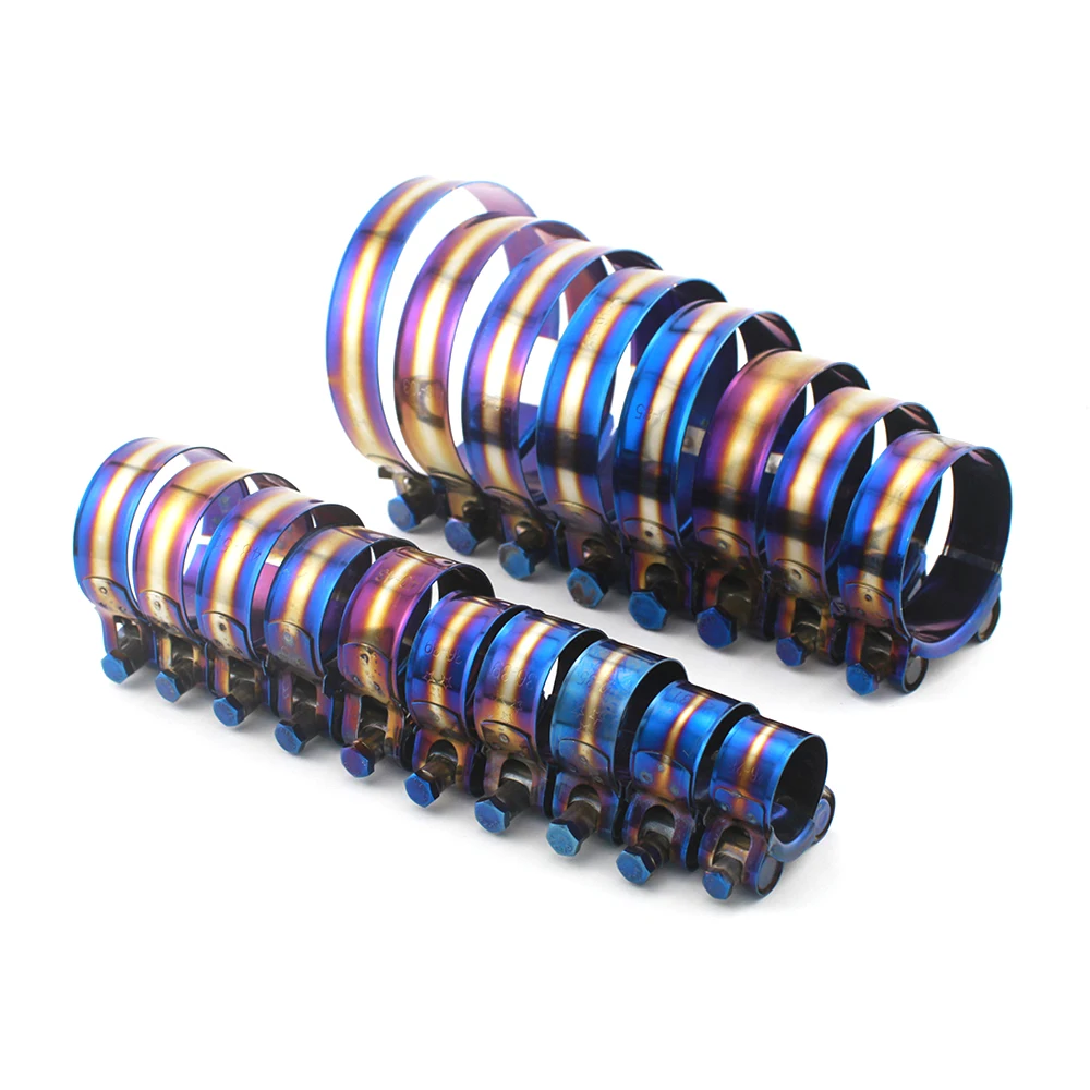 Hose Clamps Universal Stainless Steel Hose Clamp Kit Adjustable Titanium Blue T Bolt Clamp 26mm to 114mm