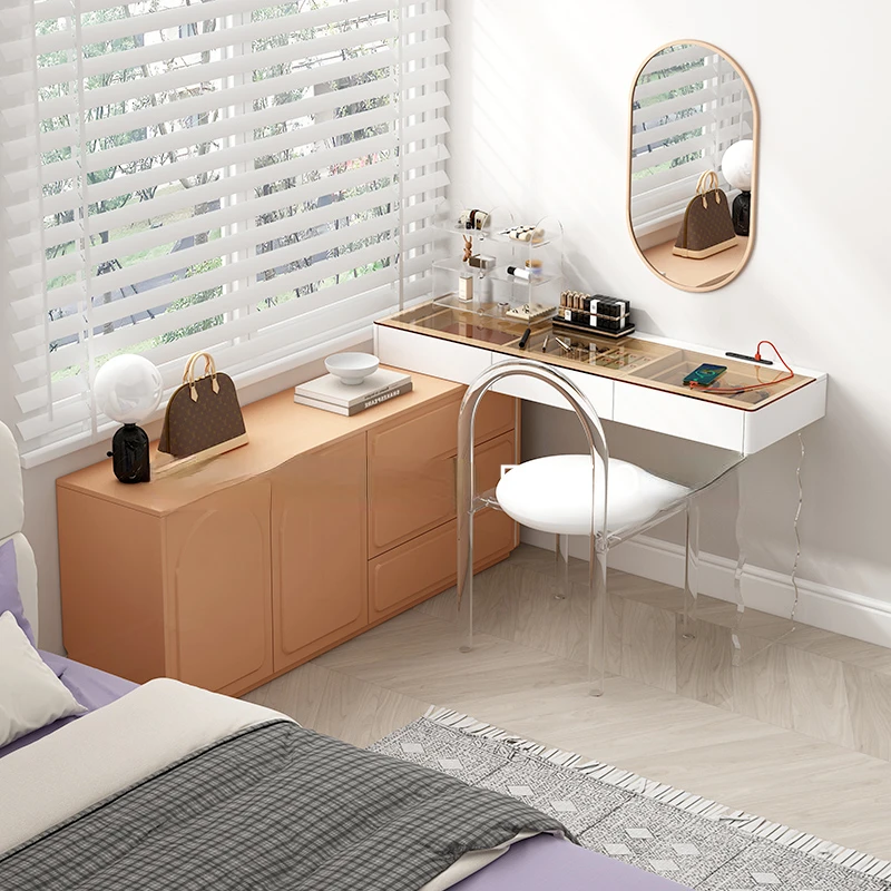 

Suspended Computer Desk Dressing Table Integrated Small Apartment Master Bedroom Acrylic Brand Solid Wood Dresser 80cm
