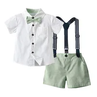 Ensemble chemise et Short pour garçon, Short de cérémonie d'été pour garçon, chemise à manches courtes à revers, Short à nœud papillon, vêtements élégants pour garçons, ensemble robe pour enfant 6