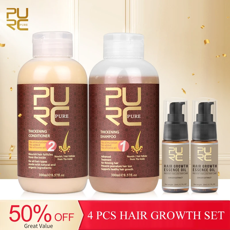 

PURC Hair Growth Products Shampoo Conditioner Essence Oil Anti Hair Loss Thickener Care Hair Scalp Treatments Set For Women Men