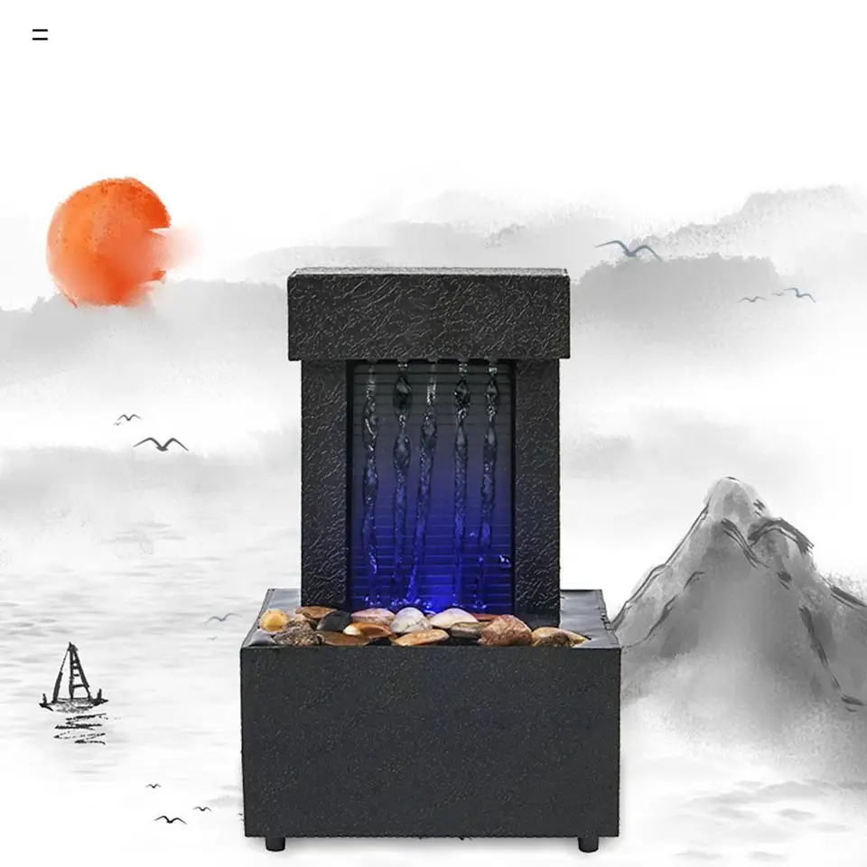 thumbnail image 2 of Indoor Tabletop Water Fountain With Light Show – Battery Or USB Powered, Includes River Rocks, For Office & Home Decor 2 of 12