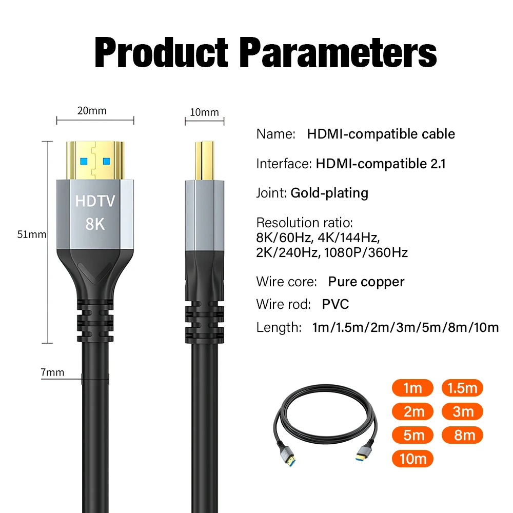 Ultra High-Speed HDMI 2.1 Video Cable with 8K and 4K Support - Available in Various Lengths