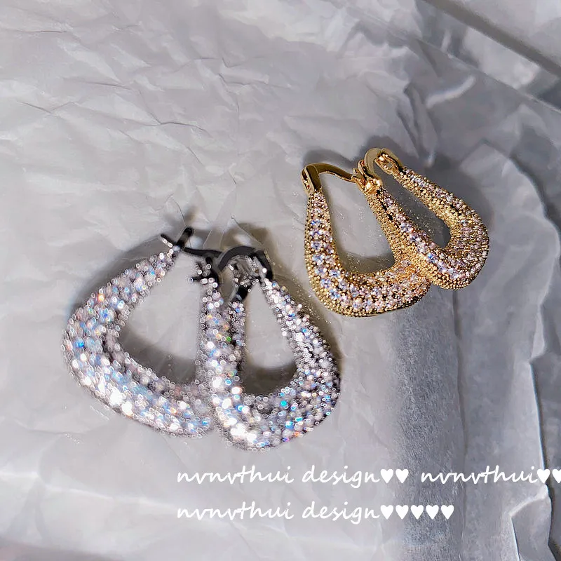 

Bright Diamond Trapezoidal Earrings 18K Platinum Plated Rhinestone Geometric Earring Ring Luxury Diamond Zircon Earrings