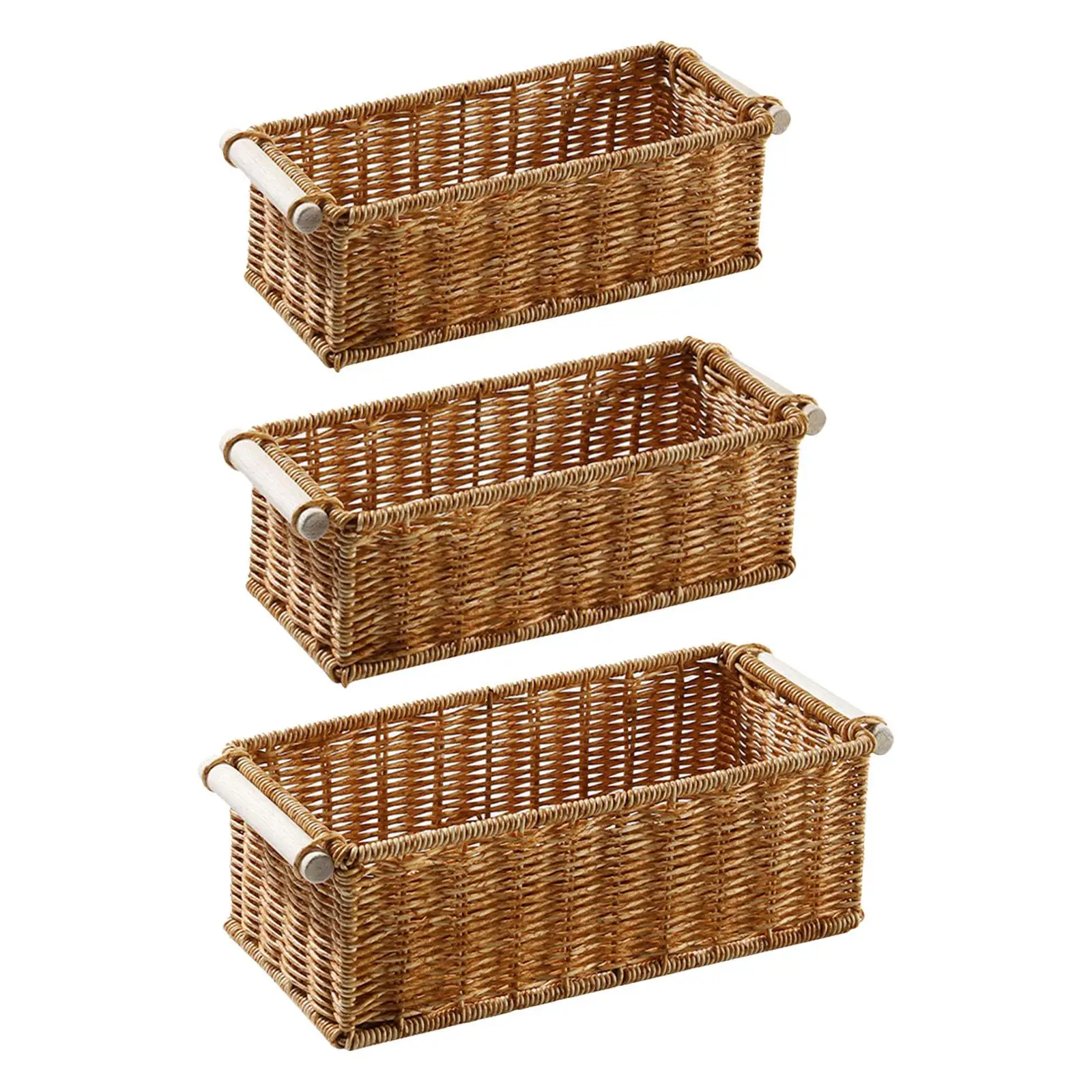 Imitation Rattan Storage Basket Perfume Tray For Organizing Rectangular Vintage For Home Coffee Table Bar Bathroom Kitchen_voghion.com
