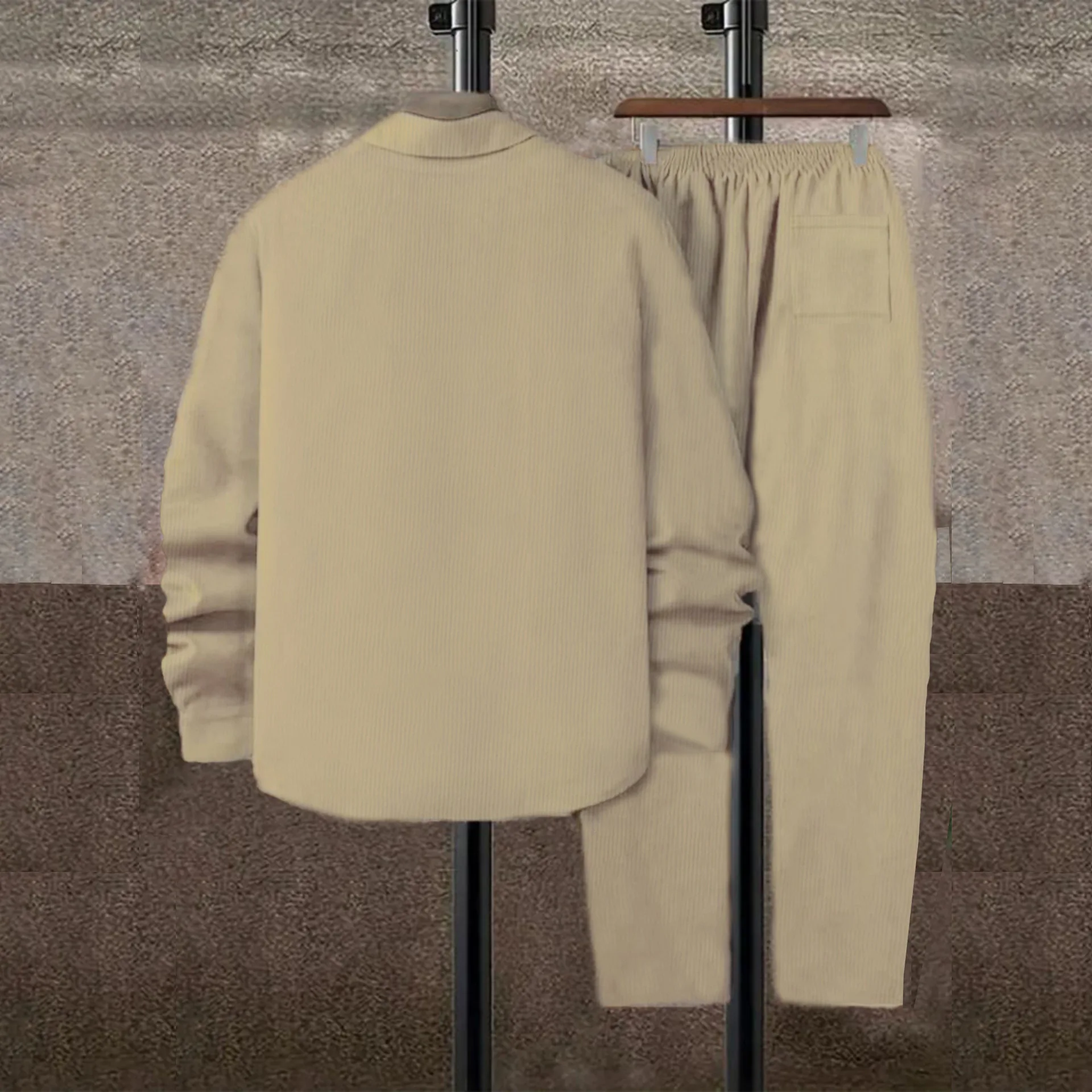 Men Solid Color Corduroy Suit Casual Luxury Sports Lace Up Ruffian Simple Streetwear Autumn Winter Fashion Outfit - Image 5