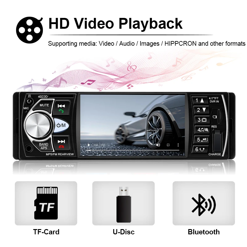 1Din Car Radios 4" Auto Audio Stereo 4022D MP3 Player USB Car Multimedia Player
