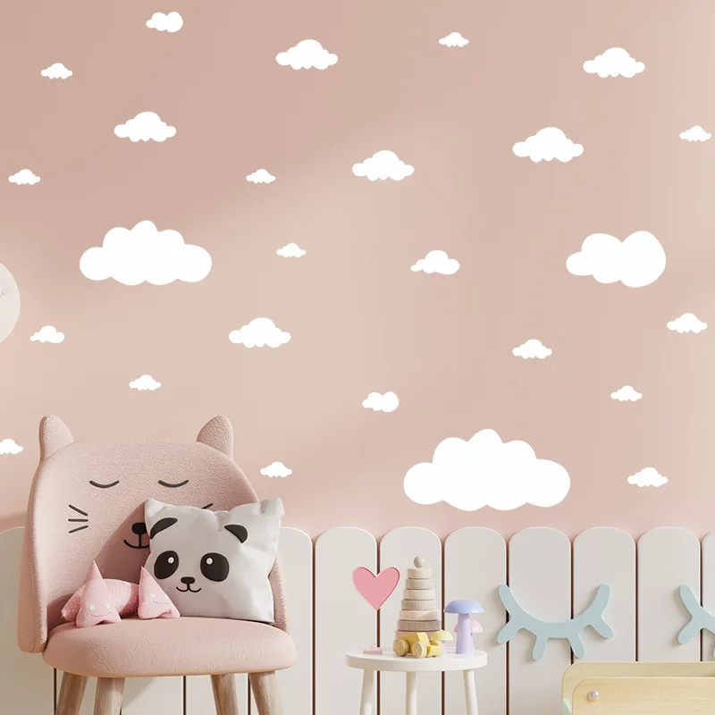 Pegatina de pared de nube para niños, calcomanía artística de pared blanca para fondo de dormitorio de niños, decoración de pared y embellecimiento