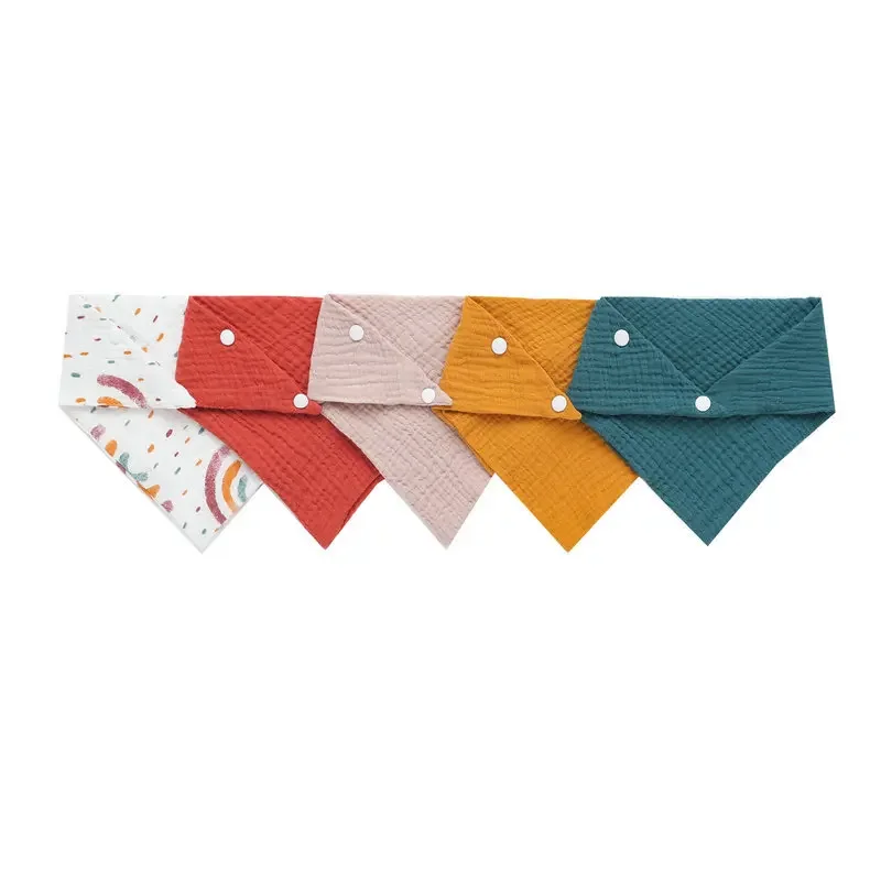 Baby Bib Newborn Baby Bibs Feeding Drool Bibs Solid Color Cartoon Snap Button Soft Triangle Towel Cotton 5Pcs/Set