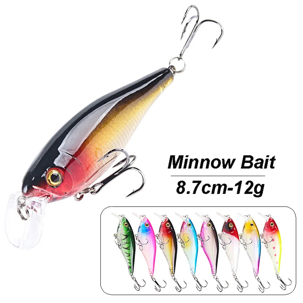 

8.7cm 12g Crankbait Pike Bait Fishing Lures Minnow Diving Wobblers Swimbait with 2 Trebles for Freshwater Fishing Accessories