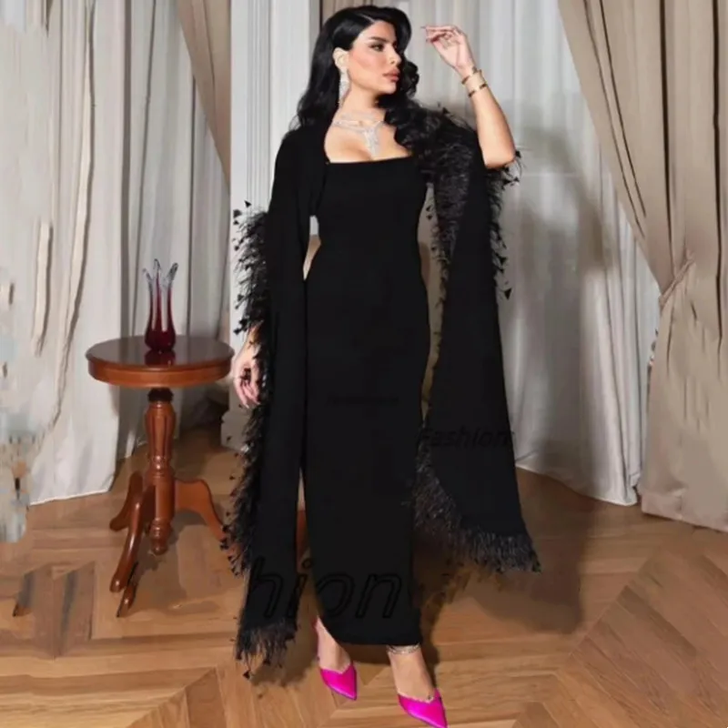 

Aleeshuo Dubai Arabia Women Prom Dress Mermaid Feathers Long Sleeves Formal Occasions Evening Dress Tiered Pleat Party Dress2024