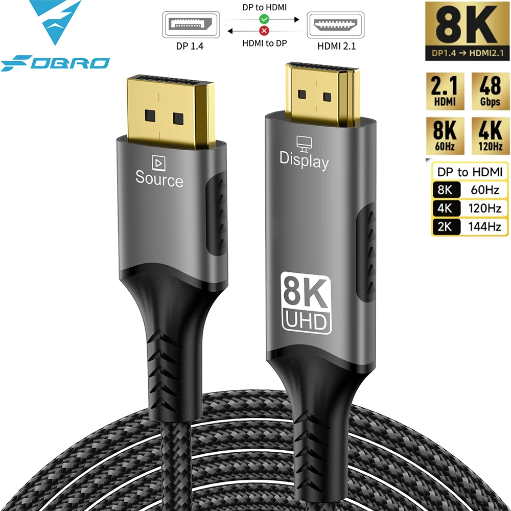 DP 1.4 a HDMI 2.1 Cavo 8K@60Hz Audio Video HDR 4K144Hz Displayport a HDMI Cavi 3m adaptador hdmi a displayport per HDTV Box HUB Monor 44 DP 1.4 a HDMI 2.1 Cavo 8K@60Hz Audio Video HDR 4K144Hz Displayport a HDMI Cavi 3m adaptador hdmi a displayport per HDTV Box HUB Monor 44