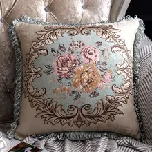 

European Style Pillow Case Flowers Embroidered Jacquard Multi Size Home Decor Tassels Edge Light Extravagant Cushion Cover 2022